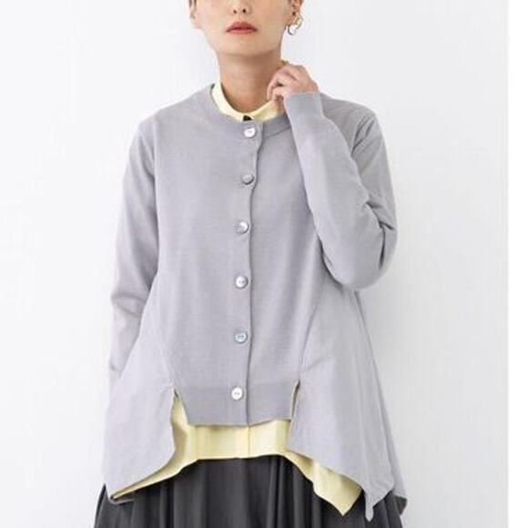 Lanvin En Bleu Mixed Media Cardigan Gray IT 38 Asymmetrical Lagenlook - Picture 1 of 13